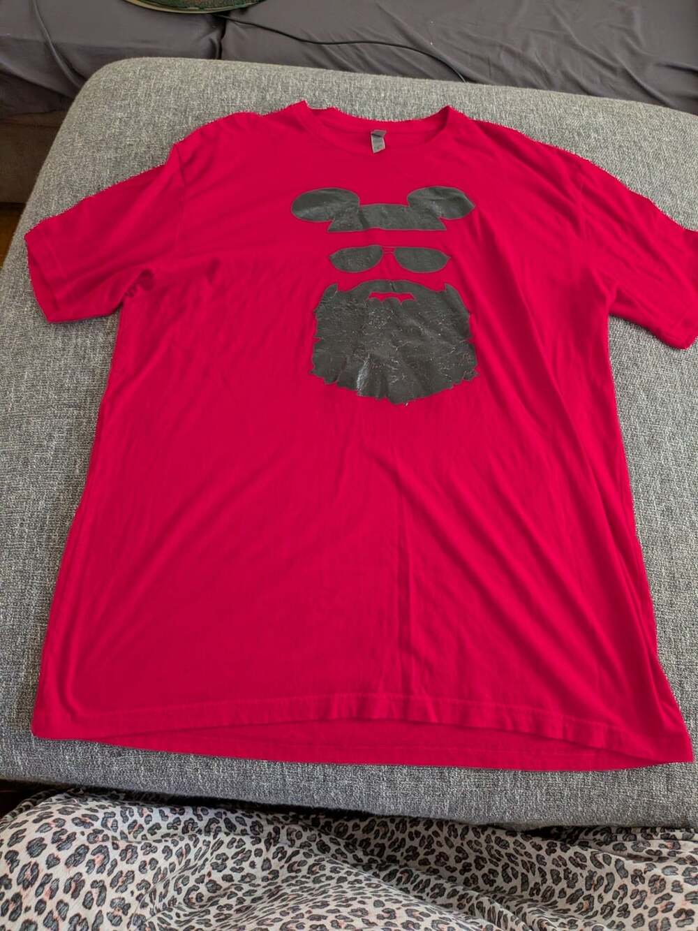 Next Level Red T-Shirt with Mickey Mouse Silhouette and Beard Graphic Sz XL